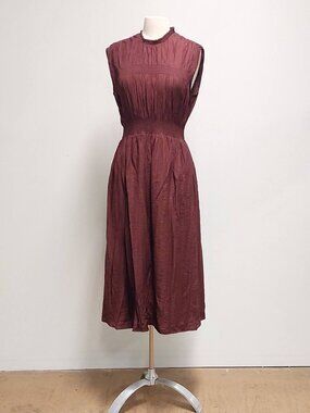 H&M Claret/Burgundy Midi Sleeveless Smocked Detail Dress Size: S